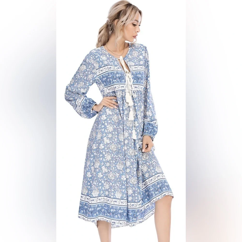 R. Vivimos Bohemian V-Neck Midi Dress - Picture 4 of 9